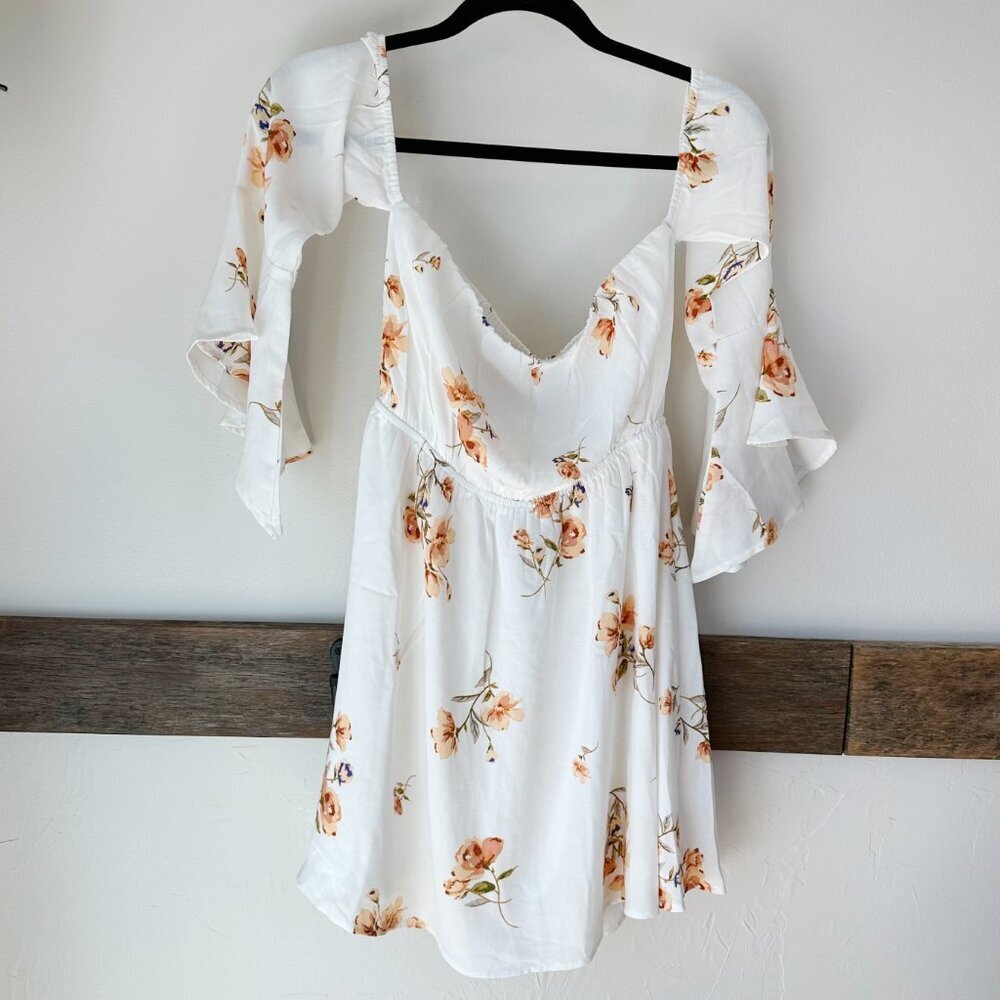 Lulus Floral Dress Mini Butterfly‎ Sleeves Square neck S - Picture 6 of 6